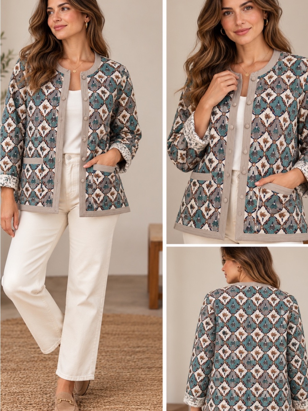 Orvis Teal & Gray Quilted Patterned Jacket